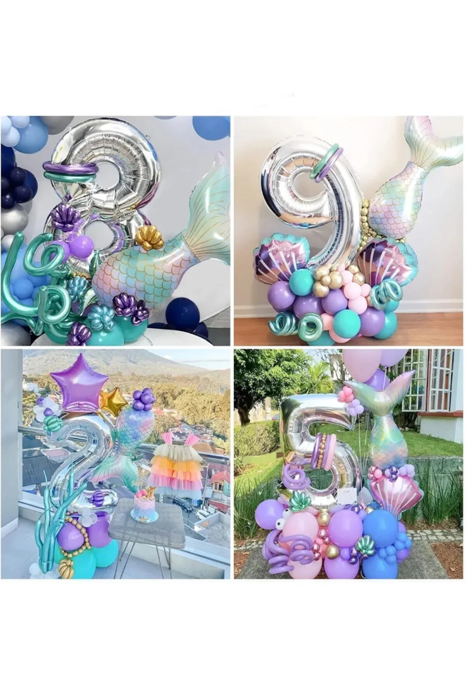 Deniz Kızı Kuyruğu Deniz Kabuğu Gümüş Rakam Balon Doğum Günü Parti Seti Süsü gorsel 4