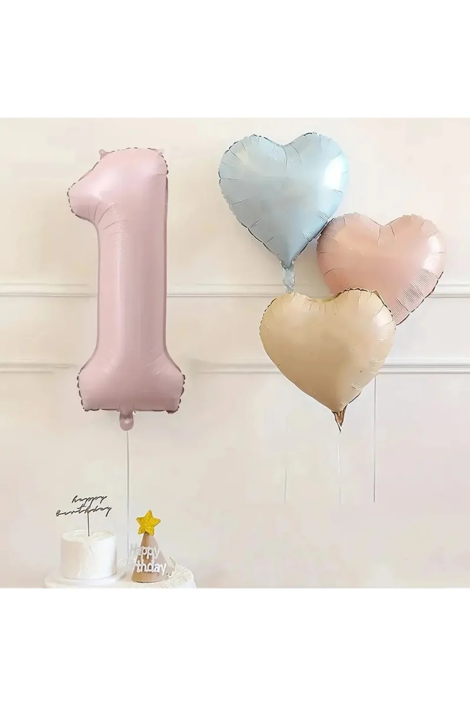 Pembe Rakam Folyo Balon Retro Mavi Pembe Satin Kalp Folyo Balon Doğum Günü Balon Seti gorsel 3