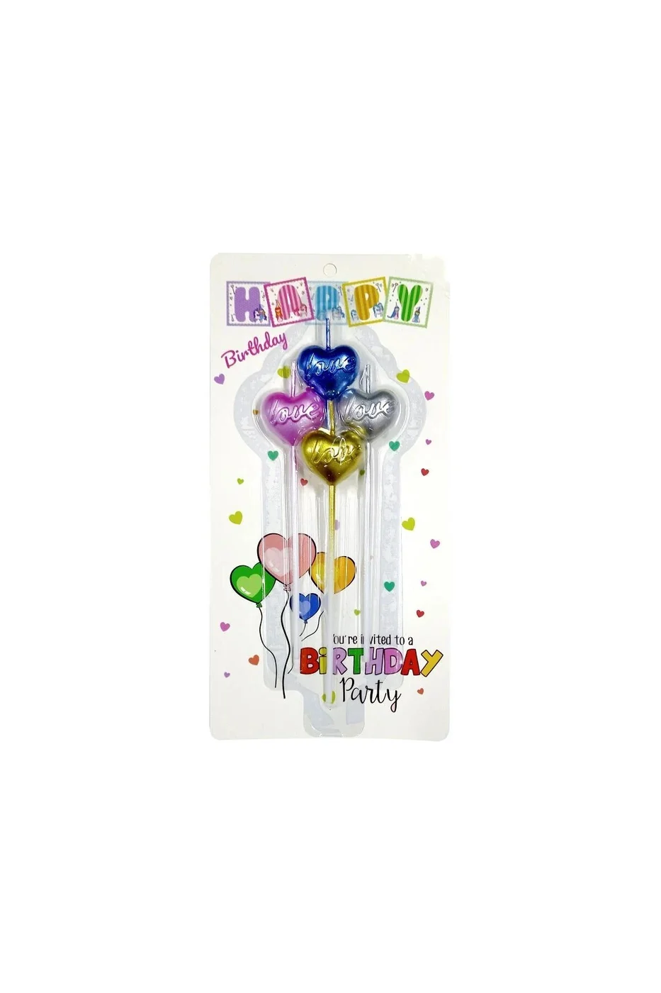 4 LÜ ÇUBUKLU LOVE KALP RENKLİ MUM