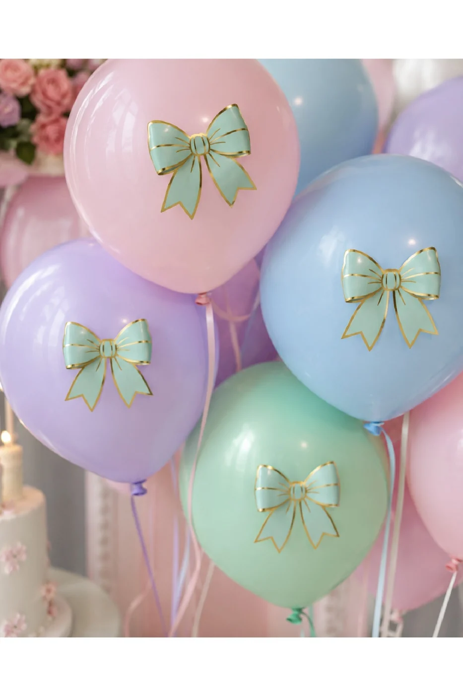 Renk Seçenekli Fiyonk Balon ve Pasta Dekor Fiyonk Seti 12 Adet Büyük & Küçük Boy Parti Süsü Baby Shower Doğum Günü Seti Süsü gorsel 3