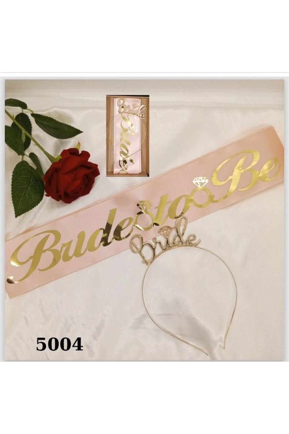 METAL TAÇ KUŞAK SET BRIDE TO BE PEMBE gorsel 3