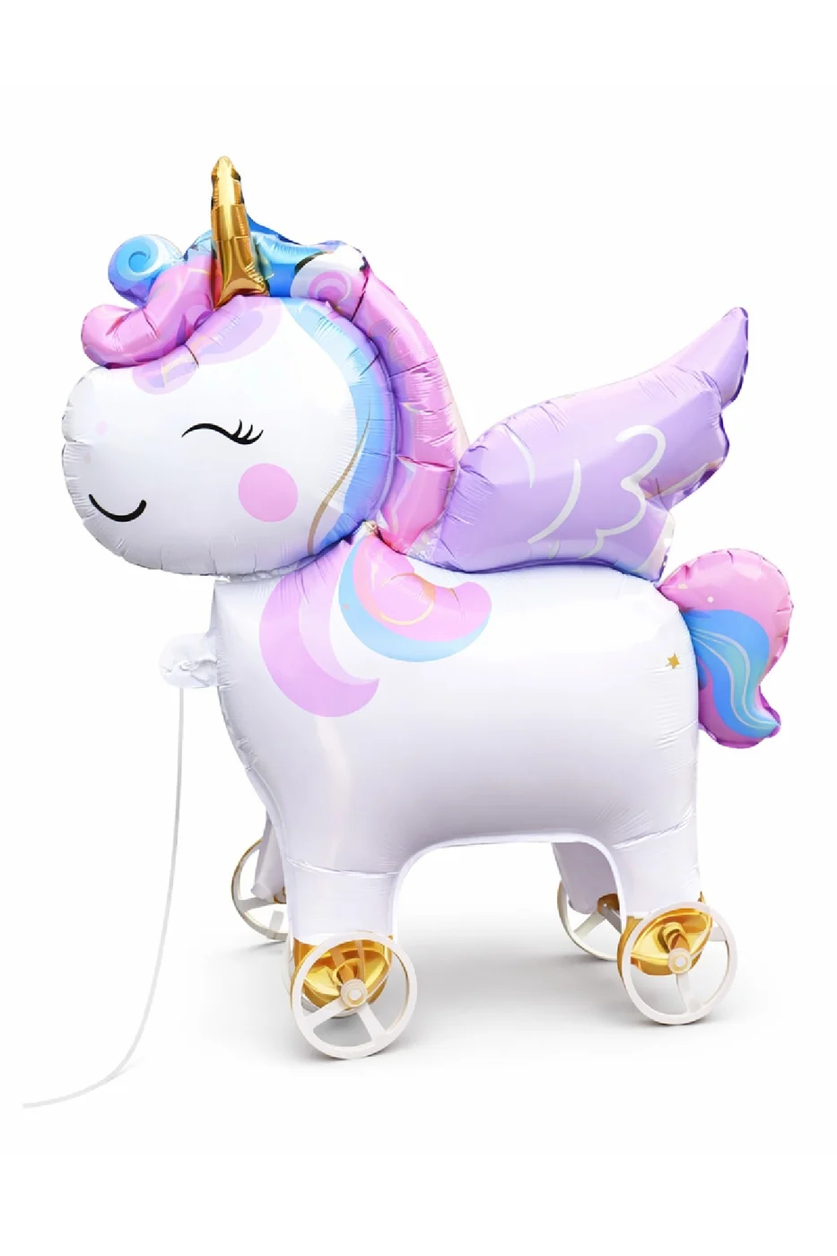 Tekerlekli Unicorn Doğum Günü Konsept Seti – Çekilebilir Folyo Yaş Balonlu Makaron Balon Zinciri gorsel 4
