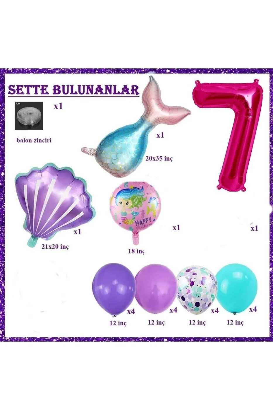 Küçük 7 Yaş Deniz Kızı Temalı Doğum Günü Parti Kutlama Seti Konsept gorsel 2