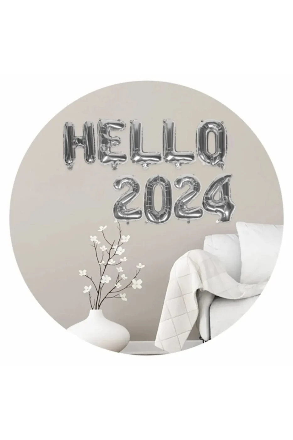 YILBAŞI HELLO 2024 FOLYO BALONU GÜMÜŞ VE GOLD gorsel 2