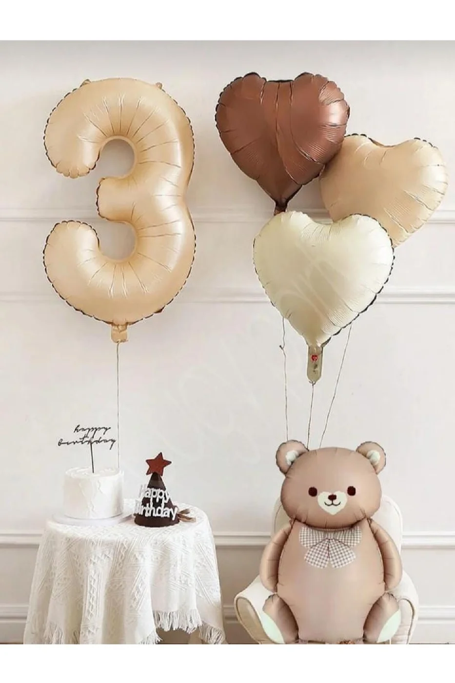 RETRO AYI KONSEPTLİ YAŞ FOLYO BALONLU KALP DETAYLI MİNİ DOĞUM GÜNÜ PARTİ KUTLAMA SETİ SÜSÜ gorsel 3