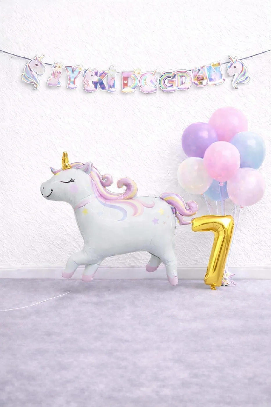 Unicorn Balonlu Karışık Balonlu Doğum Günü Seti Gold Rakamlı Parti Seti Süsü Dekorasyon Seti
