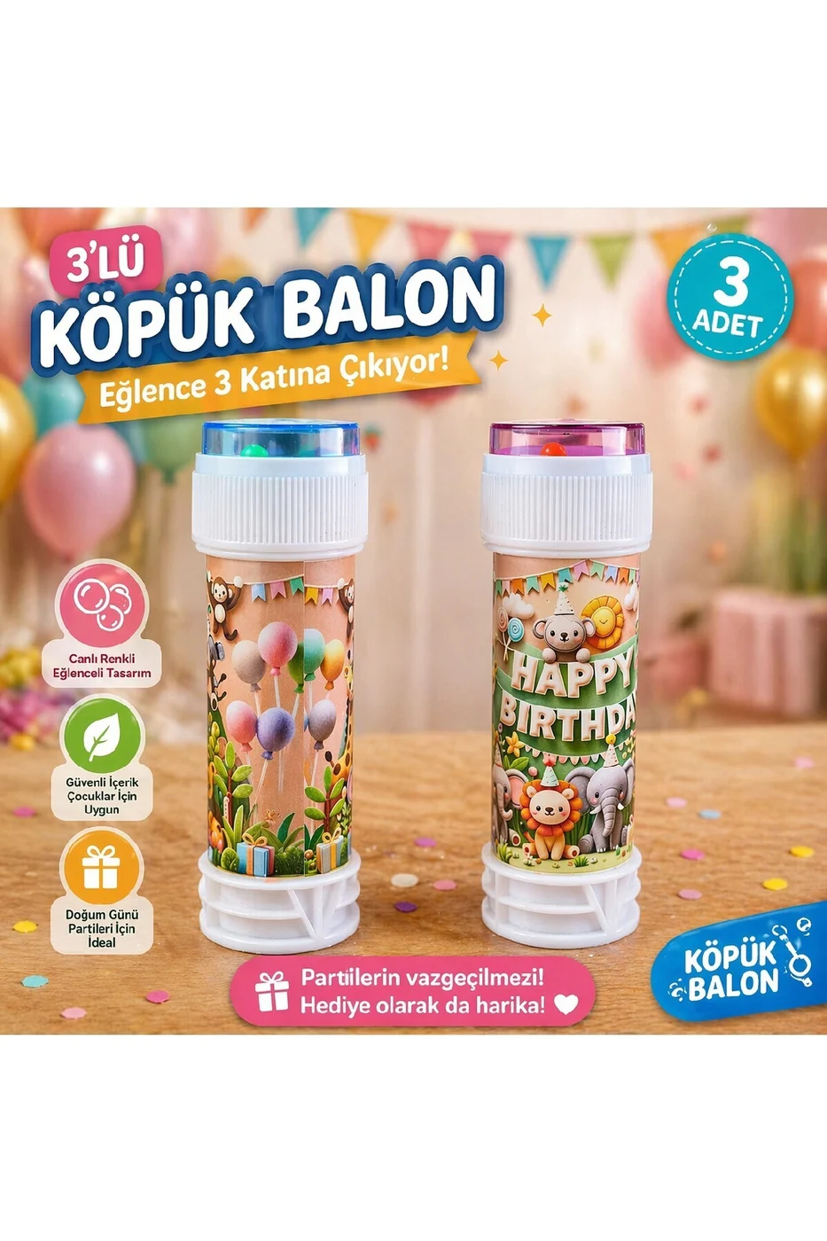 Safari Temalı Happy Birthday Köpük Balon Seti 3’lü 5’li 10’lu Doğum Günü Parti Dağıtmalık Köpük gorsel 3