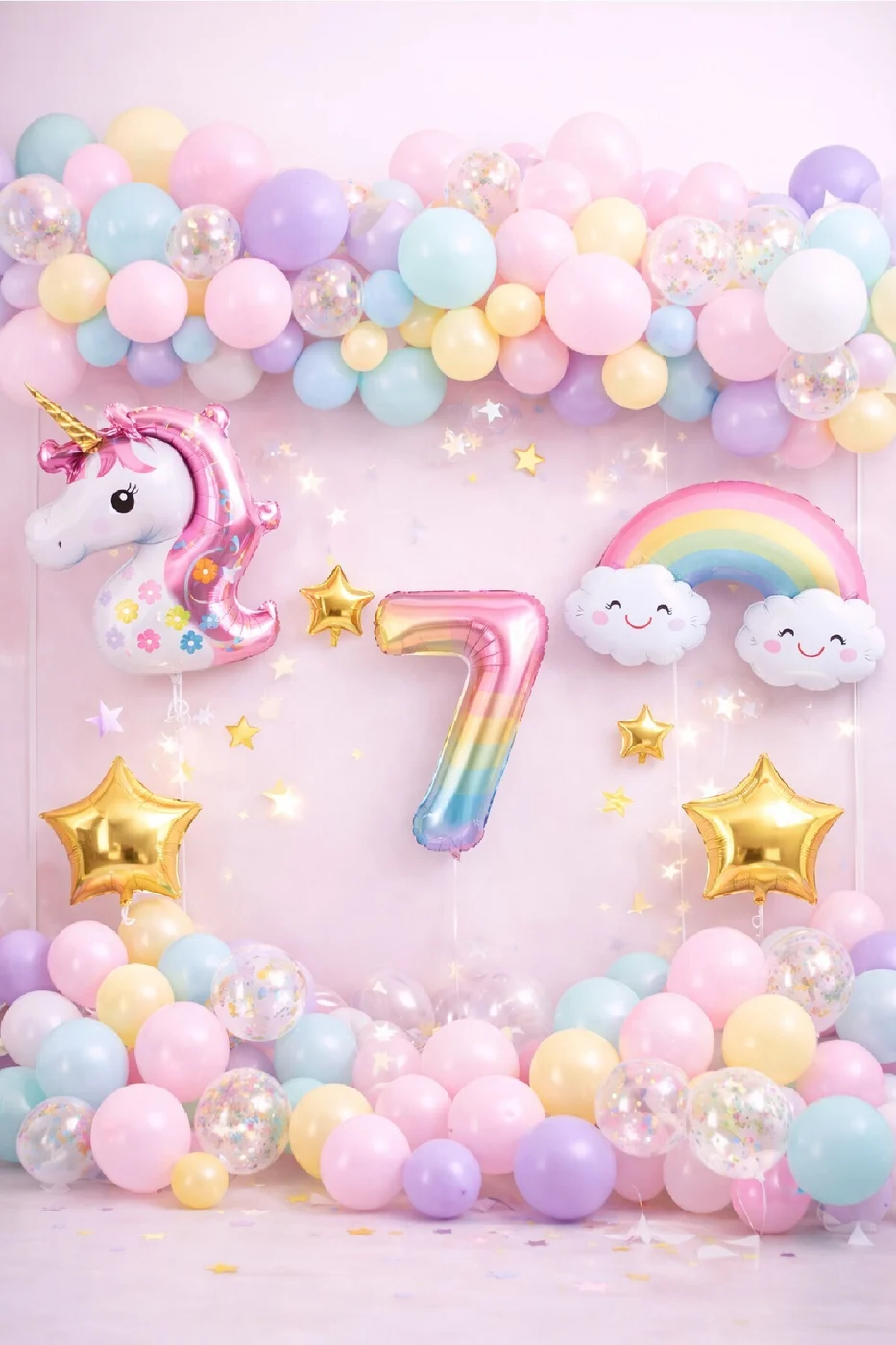 Unicorn Gökkuşağı Pastel Doğum Günü Balon Seti Zincir Yaş Balonlu Parti Süsleme Seti Süsü