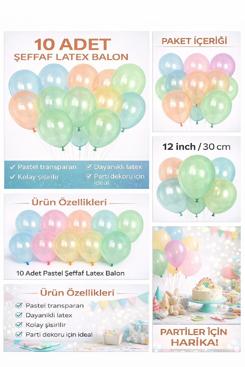 10 Adet Neon Florasan Şeffaf Latex Balon 12 İnç Doğum Günü Parti Balonu Parti Seti Süsü gorsel 2