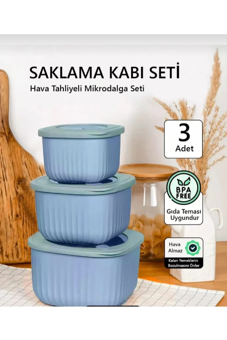 3'LÜ LİNE KARE SLİKON KAPAK HAVA ALMAZ MİKRODALGA VE BUZLUK SAKLAMA KABI SETİ gorsel 5