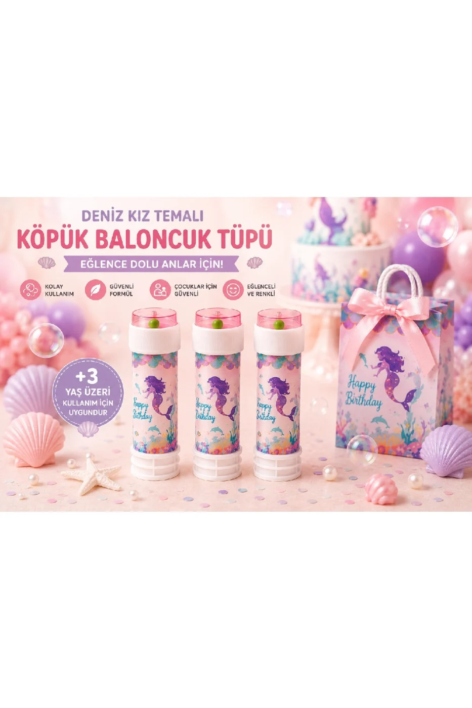 Deniz Kızı Temalı Köpük Baloncuk Tüpü 3'lü / 5'li / 10'lu Set Doğum Günü Parti Hediyeliği Bubble Oyuncağı Çocuk Baloncuk Oyuncağı gorsel 2