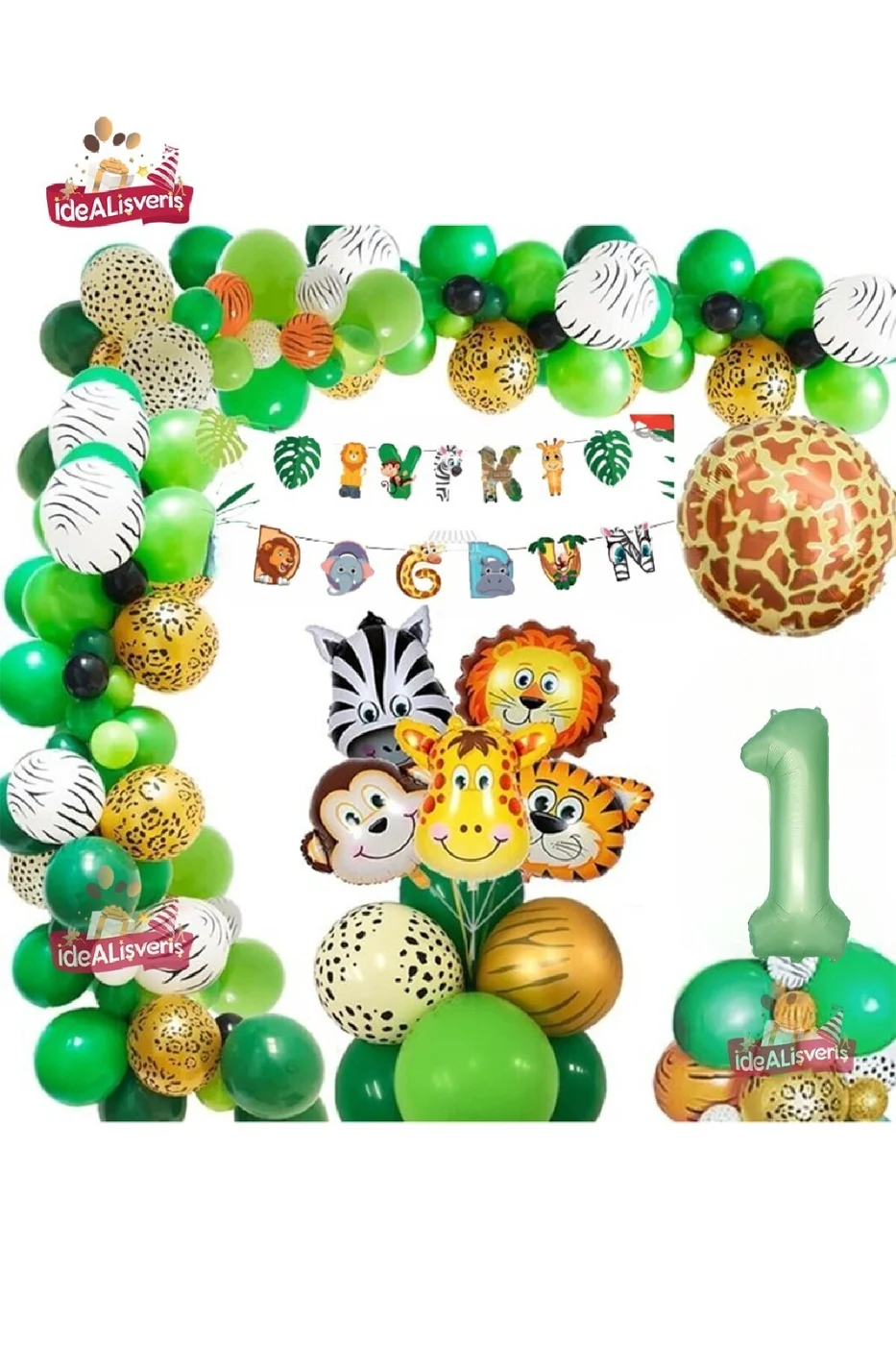 1 Yaş Safari Partisi Malzemeleri Temalı Folyo Lüks Zincir Balon Seti Doğum Günü Parti Seti Süsü gorsel 3