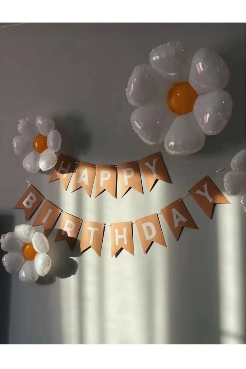 Papatya Balonlu Retro Kraft Happy Birthday Doğum Günü Parti Seti Süsü gorsel 4