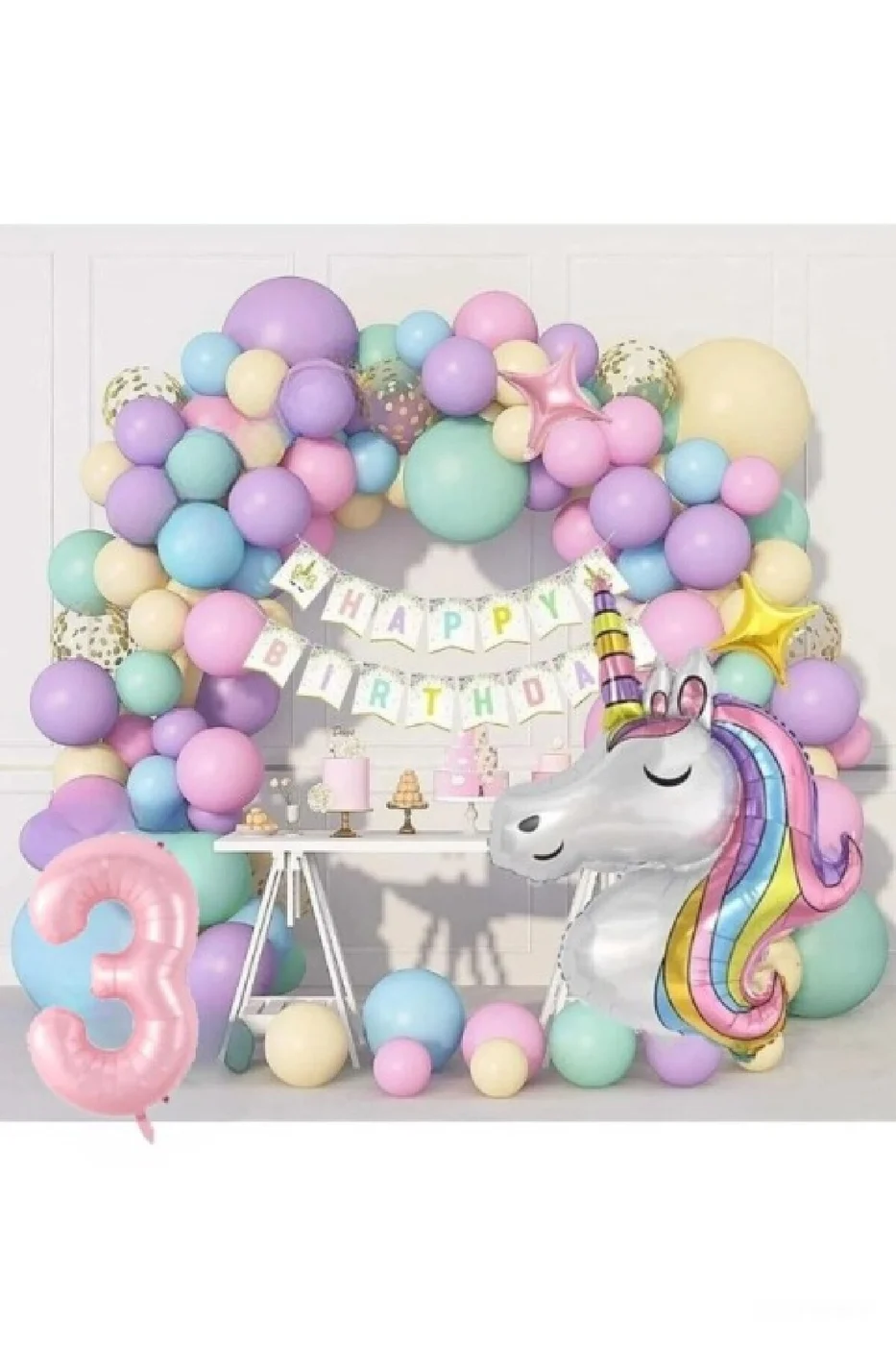 Kız Çocuklar Için  Unicorn Lüks Doğum Günü Parti Seti Süsü