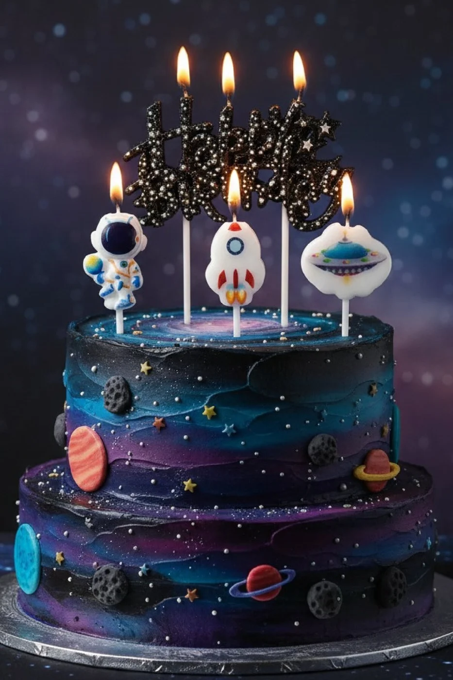UZAY HAPPY BİRTHDAY 4 LÜ DOĞUM GÜNÜ PARTİ SETİ SÜSÜ MUMU