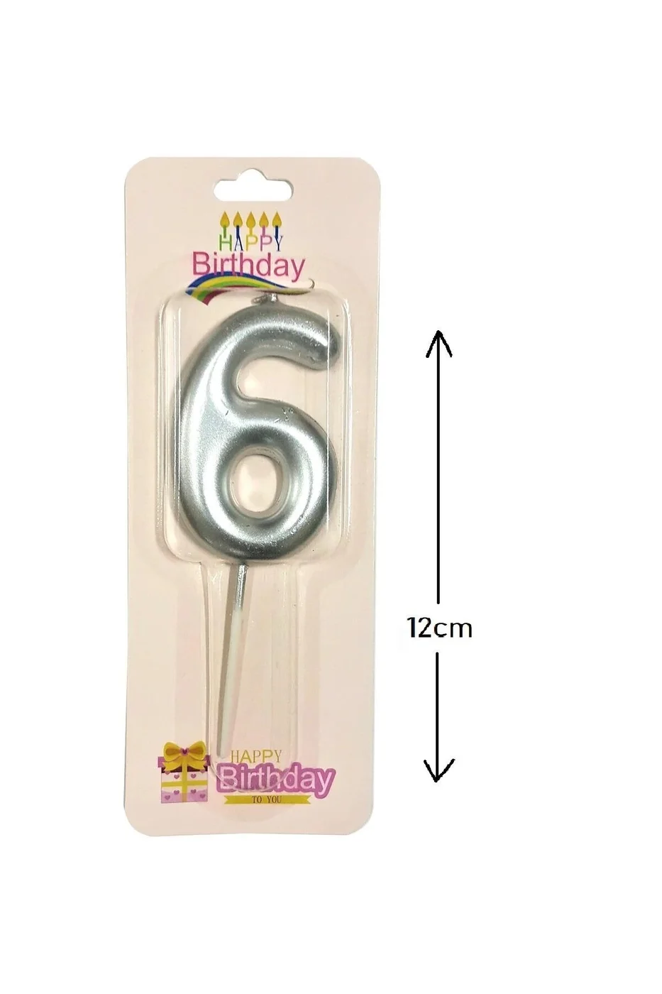 BÜYÜK BOY 6 RAKAM GÜMÜŞ MUM 12CM