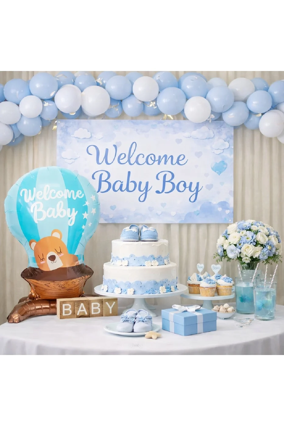 ERKEK BEBEK BABY SHOWER KONSEPTLİ BRANDALI SET FUL SET LÜKS SET YENİ DOĞAN PARTİ SETİ SÜSÜ