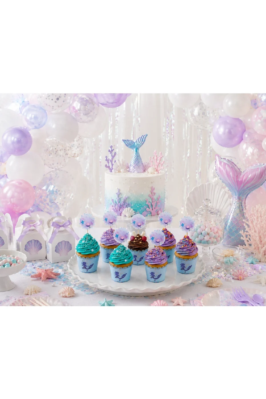 Deniz Kızı Mermaid Cupcake Süsleme Seti 8 Cupcake Kalıbı + 8 Kürdan Süs Doğum Günü Parti Malzemeleri gorsel 6