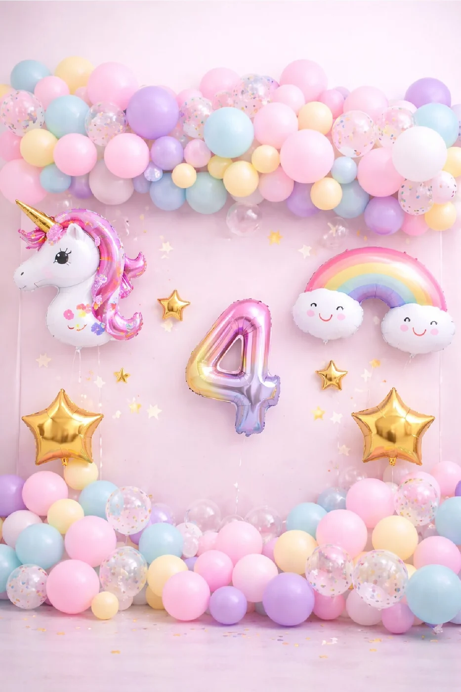 Unicorn Gökkuşağı Pastel Doğum Günü Balon Seti Zincir Yaş Balonlu Parti Süsleme Seti Süsü