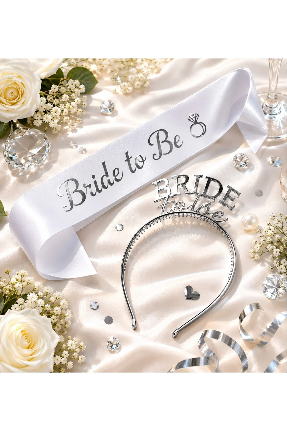 Bride To Be Gold Gümüş Kuşak ve Taç Seti | Bekarlığa Veda Parti Aksesuarı | Gold Gümüş Gelin Tacı ve Saten Kuşak | Bridal Shower Organizasyon Süsü gorsel 2