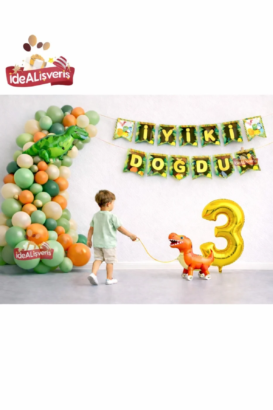 Jurassic Adventure Dinozor Doğum Günü Parti Konsept Seti Süsü Yürüyen Dinozor Gold Rakam Balonlu