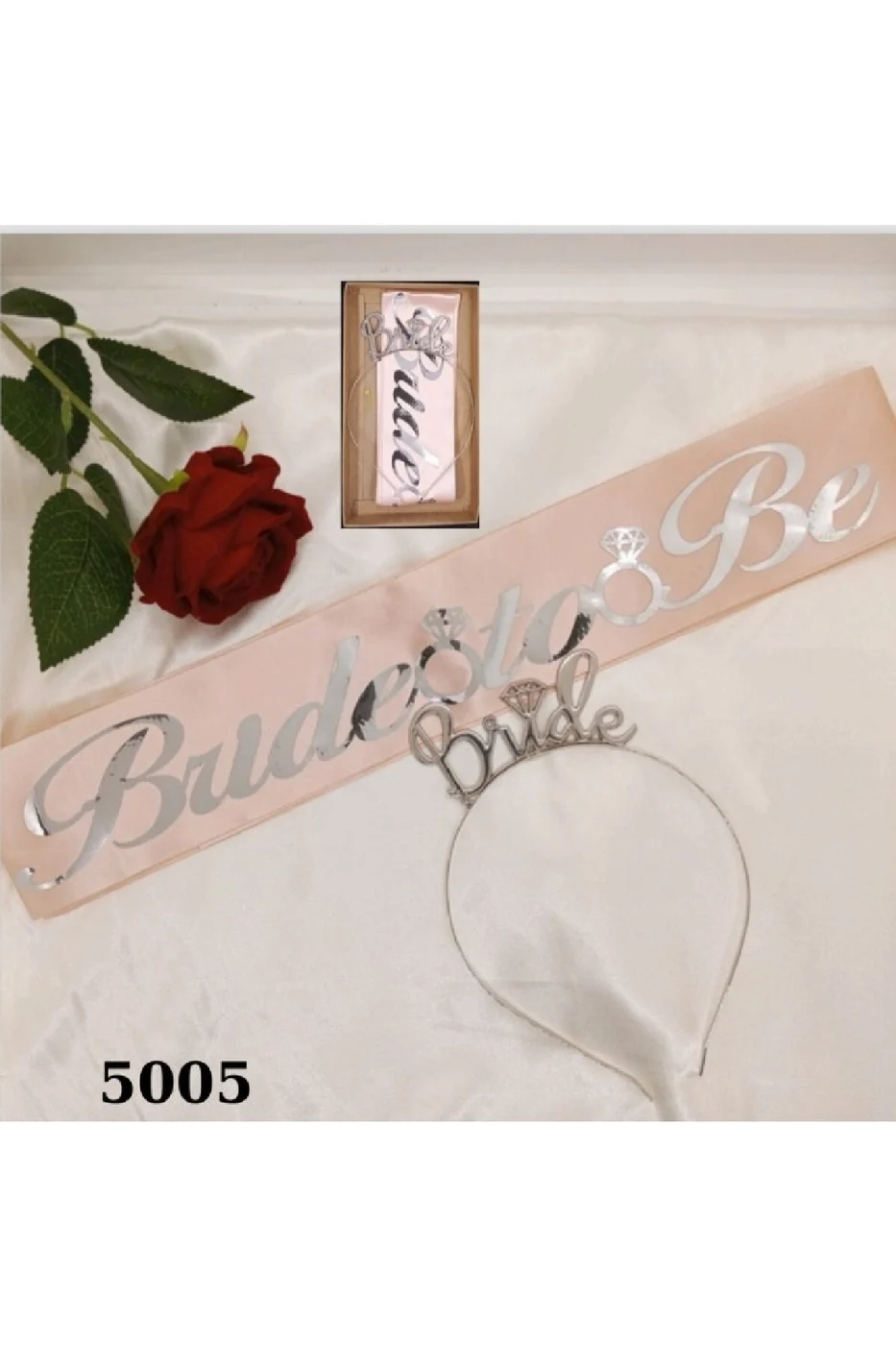METAL TAÇ KUŞAK SET BRIDE TO BE PEMBE