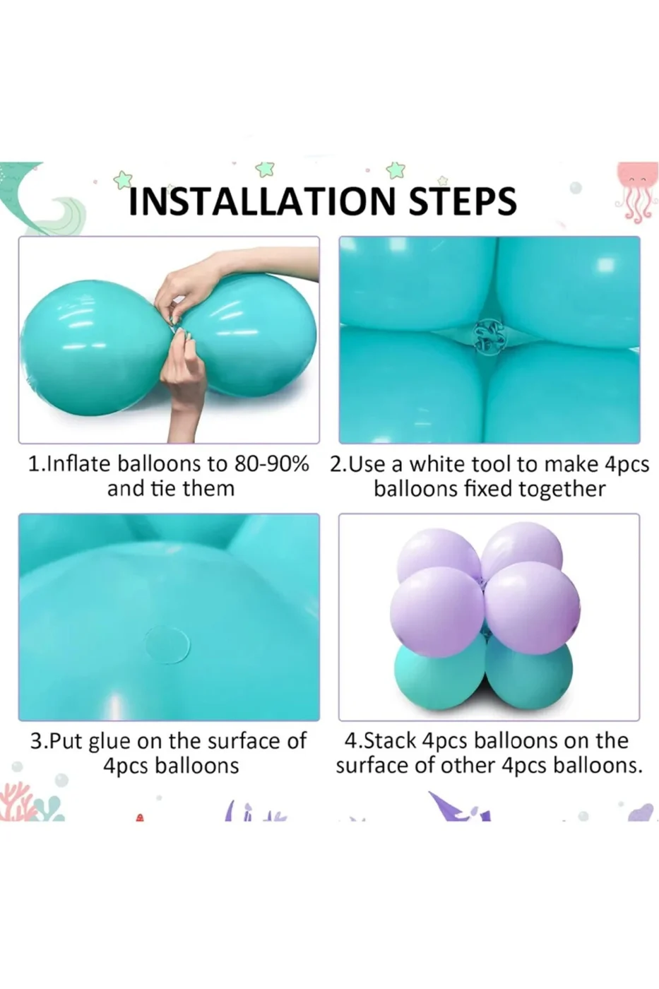Deniz Kızı Kuyruğu Deniz Kabuğu Gümüş Rakam Balon Doğum Günü Parti Seti Süsü gorsel 5