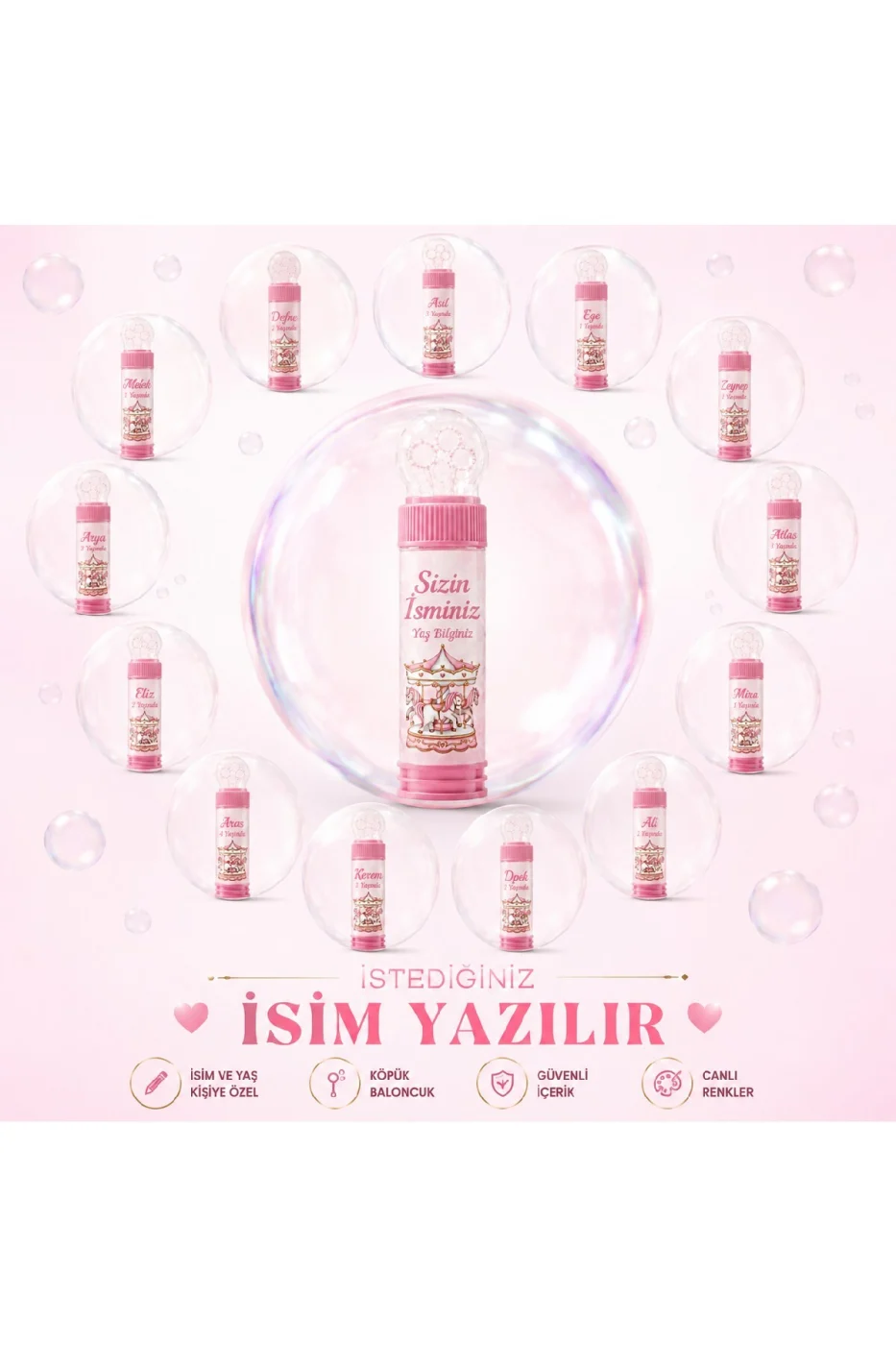 Kişiye Özel İsim Baskılı Atlı Karınca Temalı Köpük Baloncuk Bubble Oyuncağı Çocuk Doğum Günü Parti Hediyeliği 18'li 36'lı 54'lü Set gorsel 4