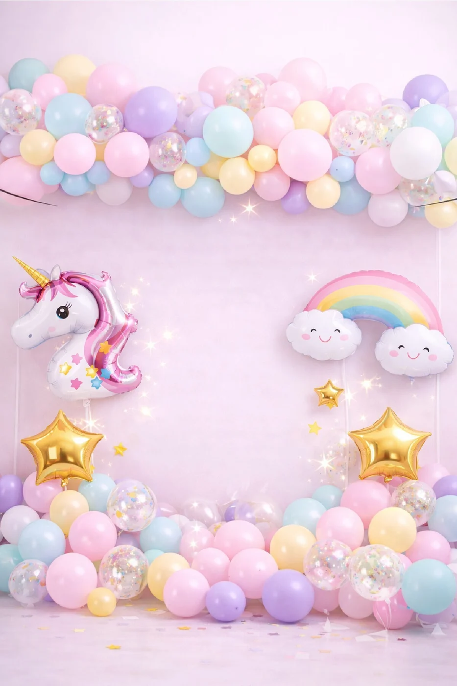 Unicorn Gökkuşağı Pastel Doğum Günü Balon Seti Zincir Yaş Balonlu Parti Süsleme Seti Süsü