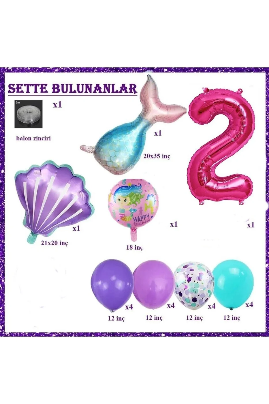 Küçük 2 Yaş Deniz Kızı Temalı Doğum Günü Parti Kutlama Seti Konsept gorsel 2
