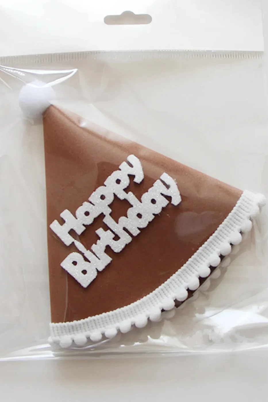Kukuleta Happy Birthday Kahve Üzeri Beyaz Yazılı Doğum Günü Şapkası Mini Boy 13*13CM gorsel 3