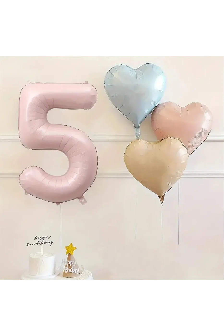 Pembe Rakam Folyo Balon Retro Mavi Pembe Satin Kalp Folyo Balon Doğum Günü Balon Seti