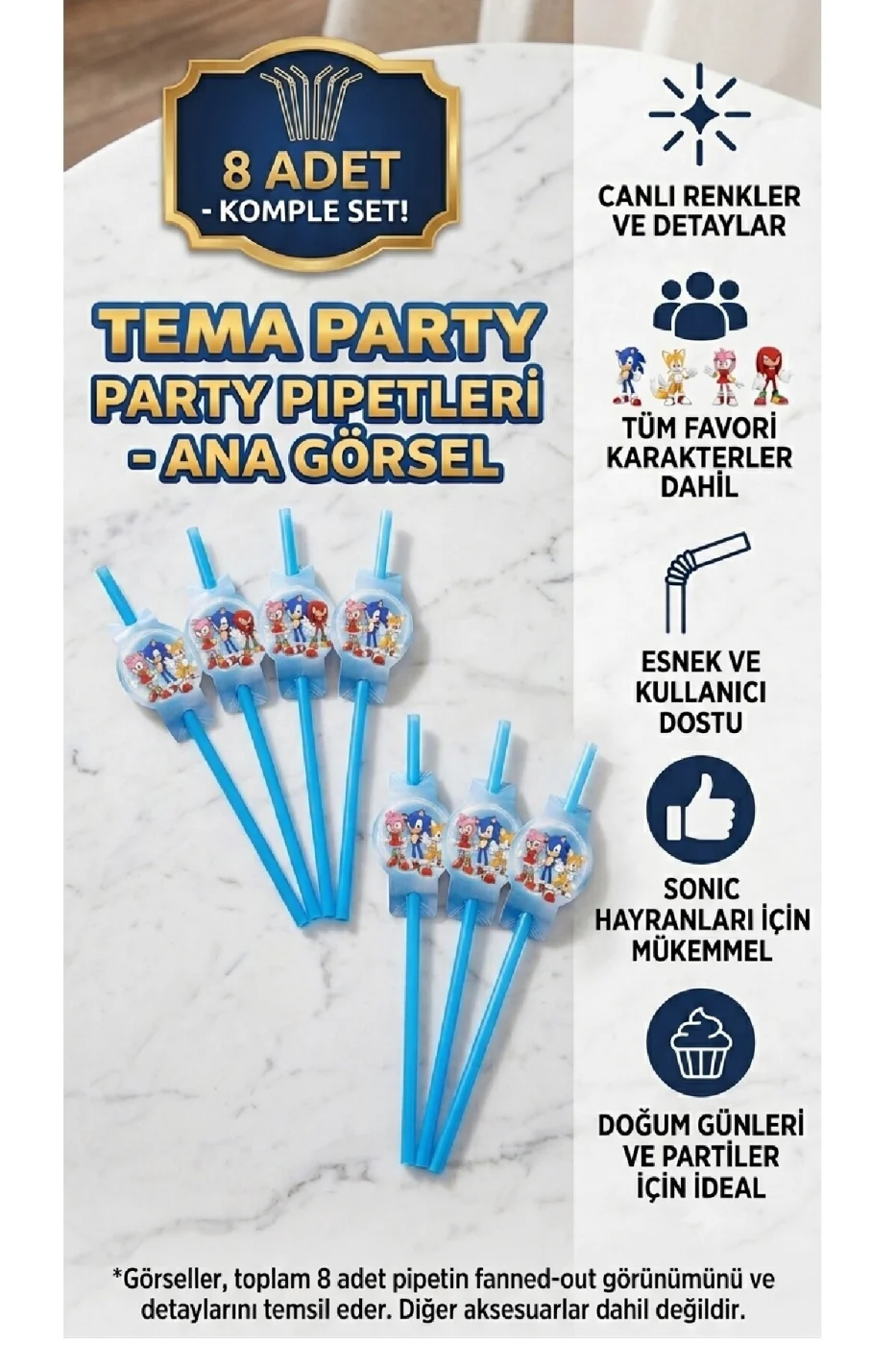 Kirpi Temalı Parti Pipeti 8 Adet | Doğum Günü Süsleri | Çocuk Parti Malzemeleri | Dekoratif Pipet Seti gorsel 6