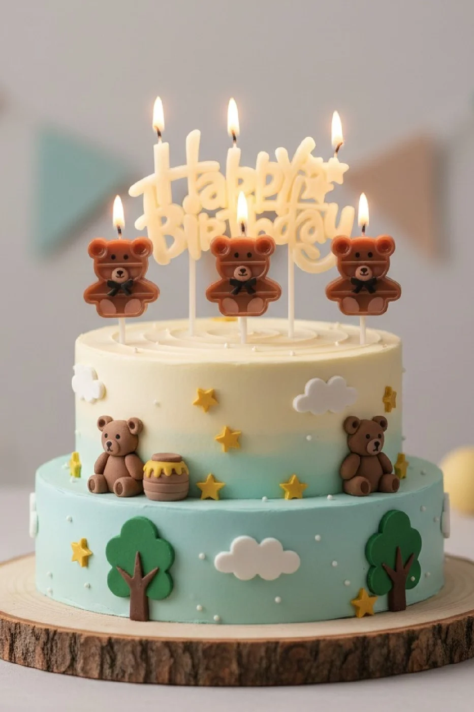 SEVİMLİ AYI HAPPY BİRTHDAY 4 LÜ DOĞUM GÜNÜ PARTİ SETİ SÜSÜ MUMU gorsel 3