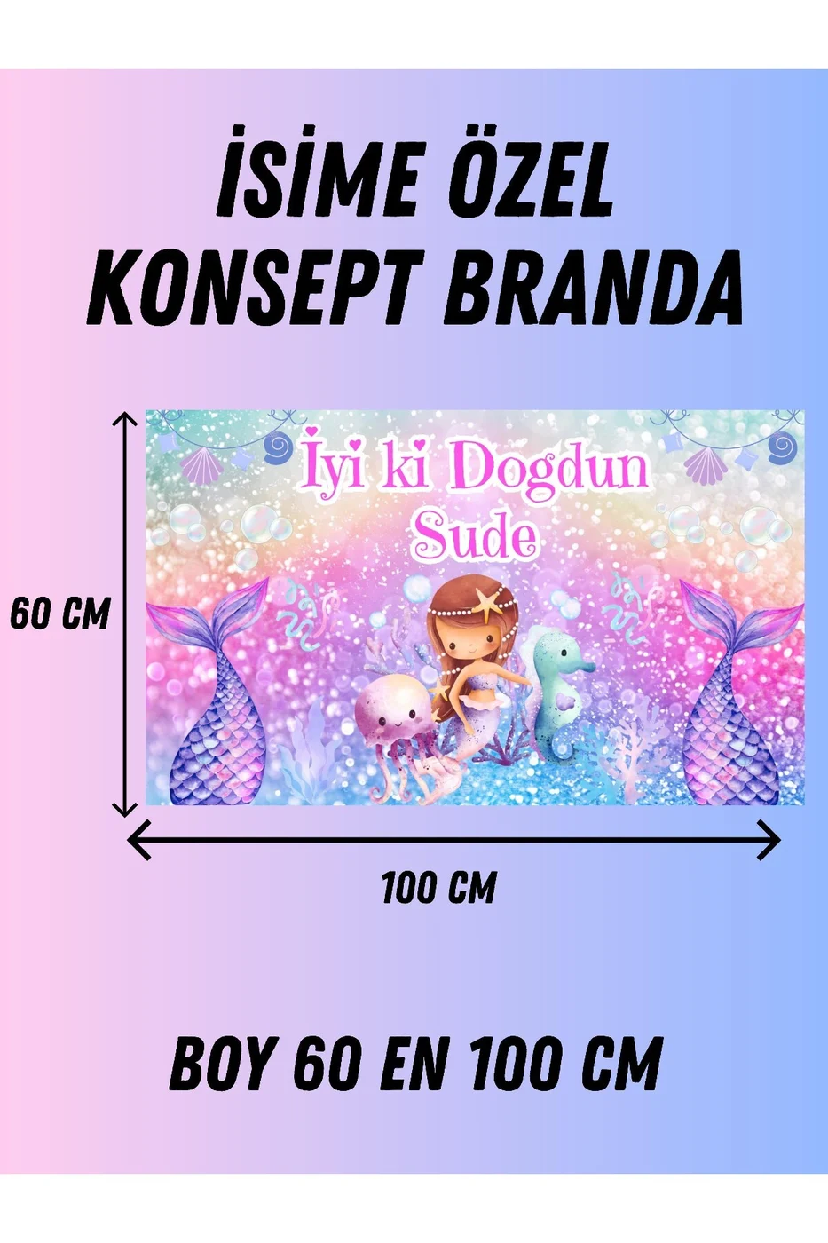 Kişiye Özel DenizKızı Temalı Özel Doğum Günü Afişi ArkaFonu Vinil Branda Pankart Doğum GünüPartiSeti gorsel 5