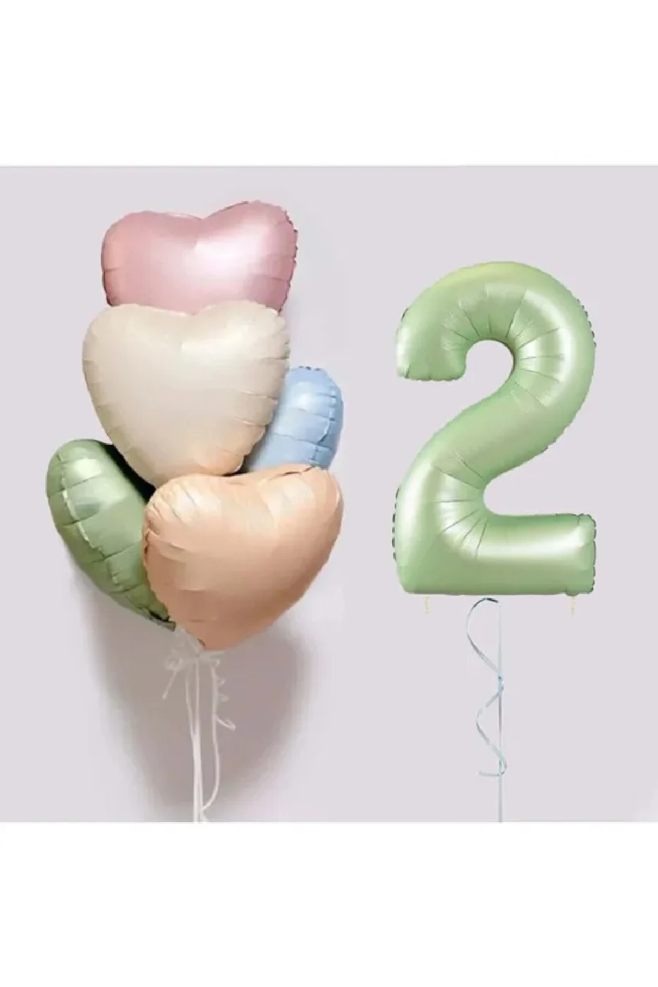 5 Adet Retro Kalp Folyo Balon Buketi Seti  Su Yeşili Rakam Folyo Balon  Doğum Günü Balon Seti Süsü