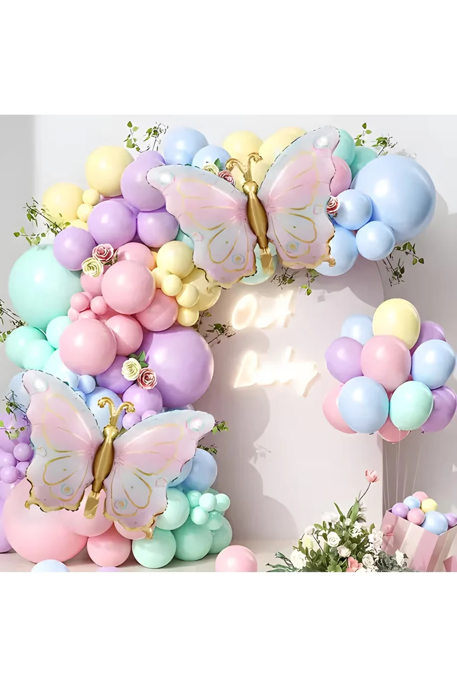 KIZ ÇOCUKLAR İÇİN RETRO KELEBEK PASTEL BALONLU KELEBEK TEMALI DOĞUM GÜNÜ PARTİ SETİ SÜSÜ gorsel 5