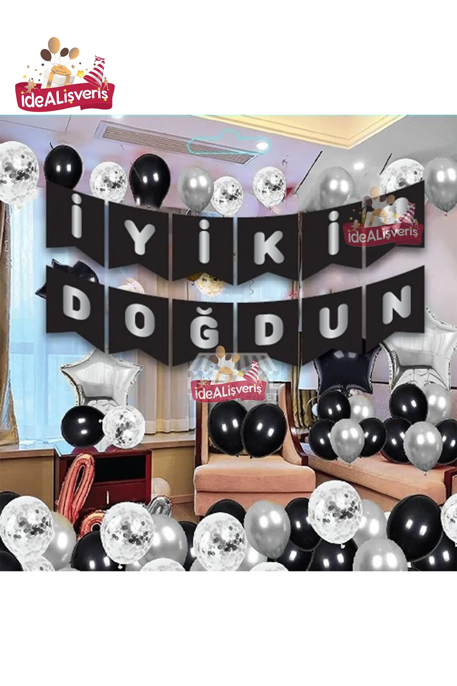 İyi Ki Doğdun Varaklı Banner Gümüş Yazılı Doğum Günü Yazısı gorsel 2