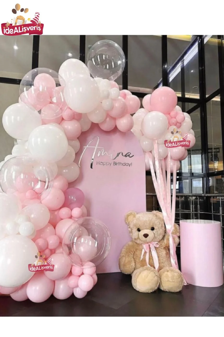 Macaron Pembe* Beyaz 100'lü Balon Zinciri Seti
