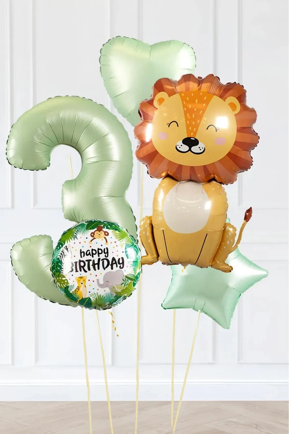 Safari Tema Doğum Günü Yaş Balonlu Retro Yeşil Safari Balonları Sevimli Aslan Parti Seti