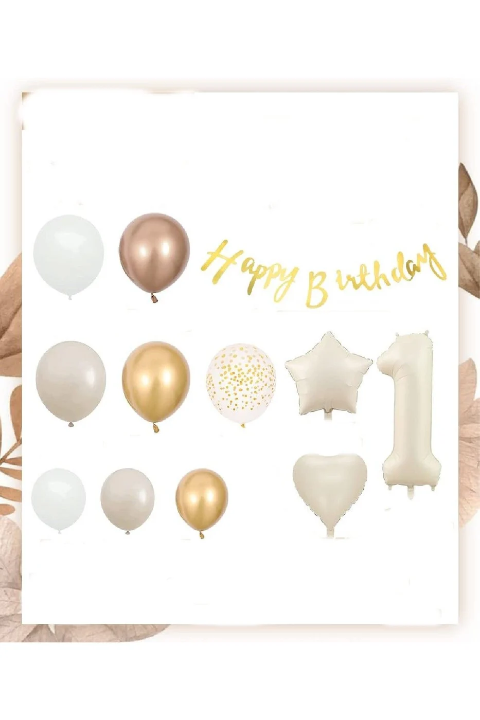İlkDoğum Günü Dekorasyonu, Bej, Beyaz, Gold Rose Balonlar, 1. Doğum Günü, Doğum Günü Parti Seti Süsü gorsel 2