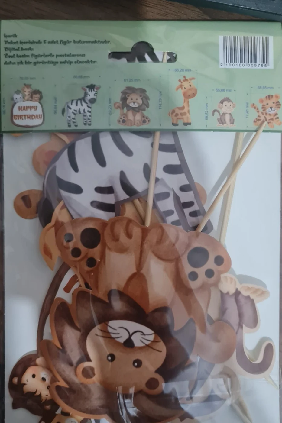 6 adet, Safari Temalı Doğum Günü Pasta Süsü Safari Baby Animal Pasta Süsü gorsel 6