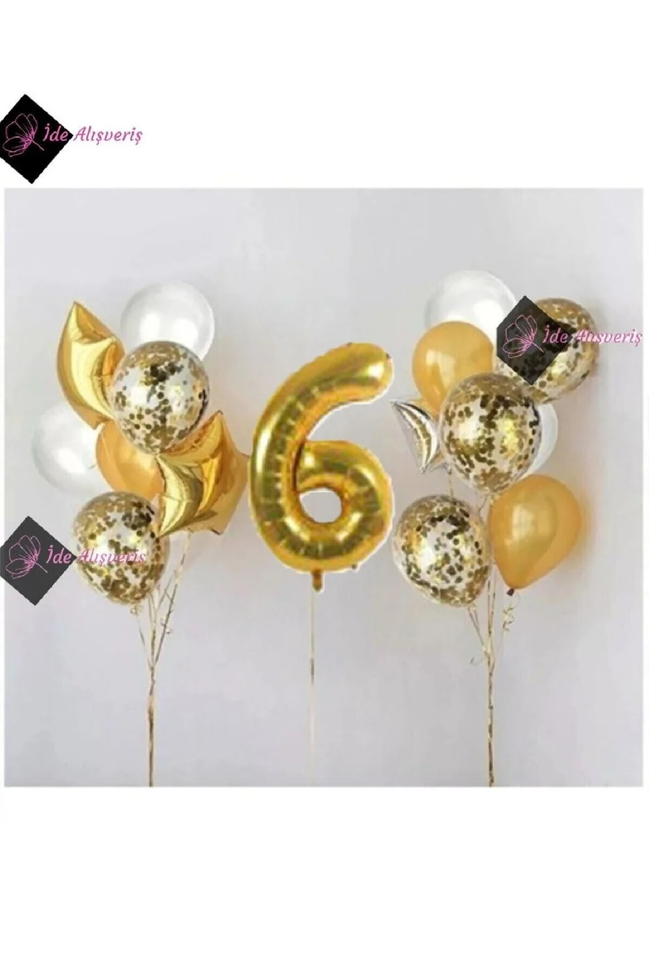 6 Yaş Gold Folyo Balon Şeffaf Balon Seti Doğum Günü Parti Seti gorsel 2
