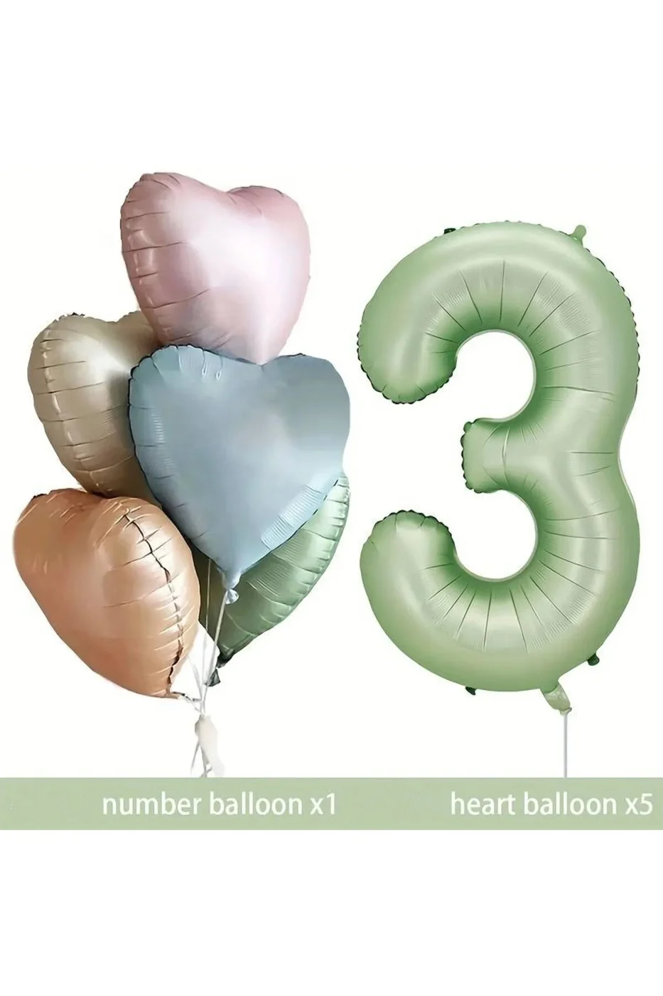 Retro Kalp Folyo Balon Buketi Seti 3 Yaş Su Yeşili Rakam Folyo Balon Doğum Günü Balon Seti
