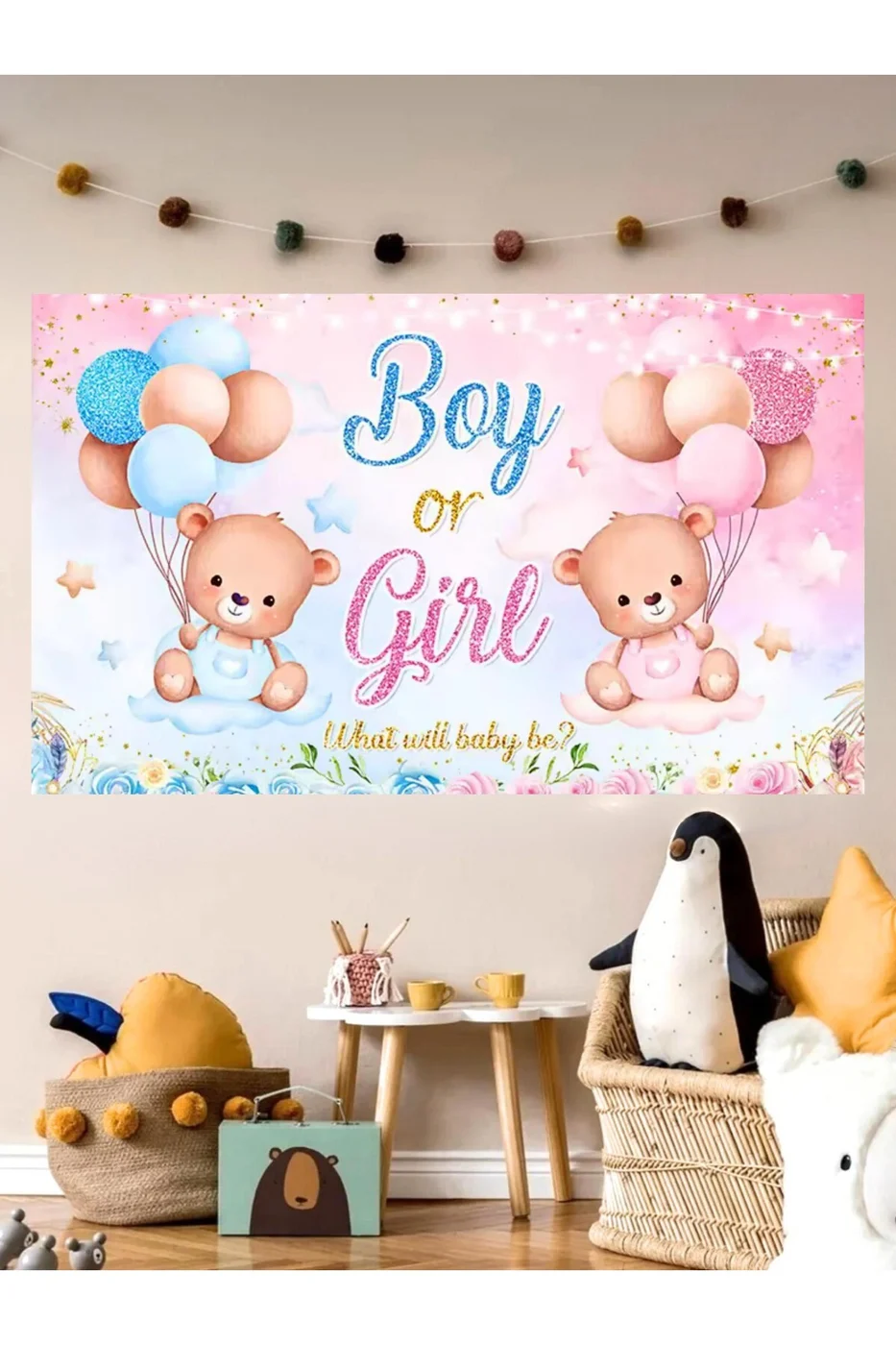 Boy Or Girl Cinsiyet Temalı Özel Cinsiyet Afişi Arka Fonu 60x100 Vinil Branda Pankart Süsü gorsel 3