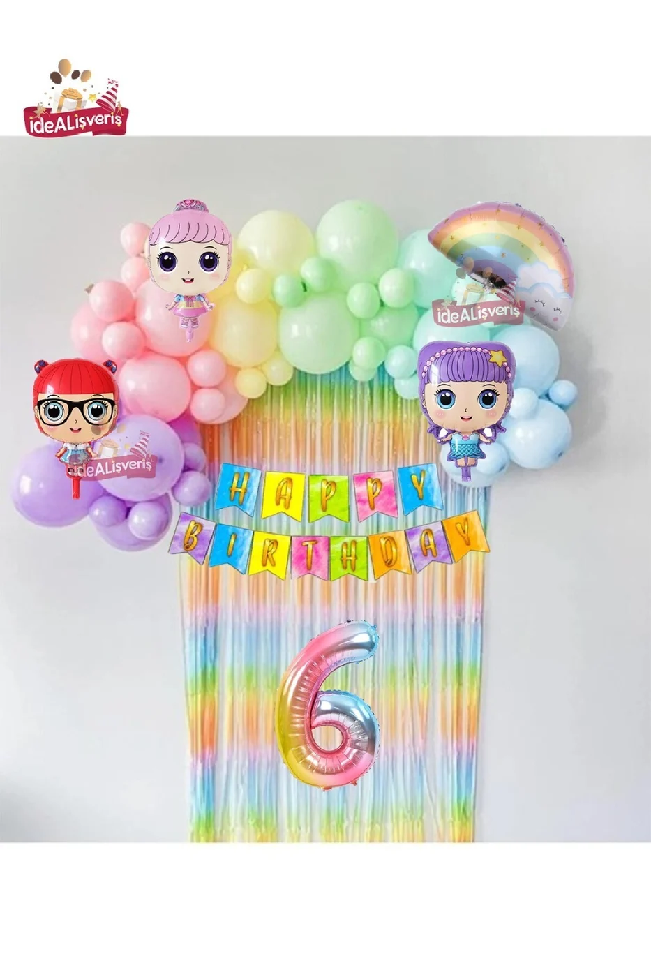 LÜKS 6 YAŞ GÖKKUŞAĞI BANNERLI ARKAFONLU BEBEK FOLYOLU BALONLU DOĞUM GÜNÜ PARTİ SETİ SÜSÜ gorsel 2