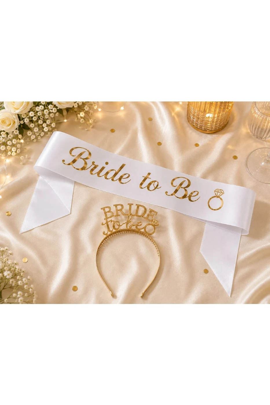 Bride To Be Gold Gümüş Kuşak ve Taç Seti | Bekarlığa Veda Parti Aksesuarı | Gold Gümüş Gelin Tacı ve Saten Kuşak | Bridal Shower Organizasyon Süsü gorsel 2