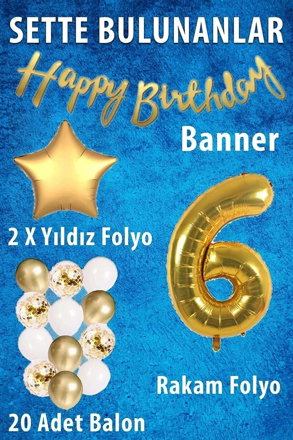 Gold Konsept Doğum Günü Kutlama Seti; Beyaz Gold Konfetili Balon, Rakam Yıldız Folyo Ve Banner gorsel 2
