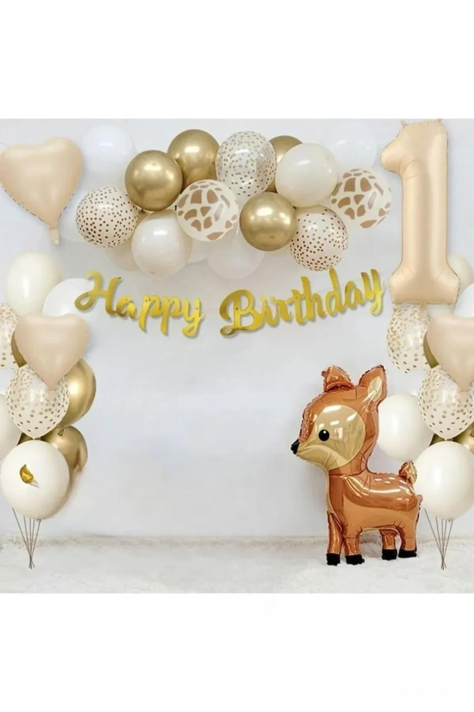 BEJ YAŞ FOLYOLU CEYLAN FOLYO BALONLU DOĞUM GÜNÜ BALON PARTİ SETİ SÜSÜ gorsel 3