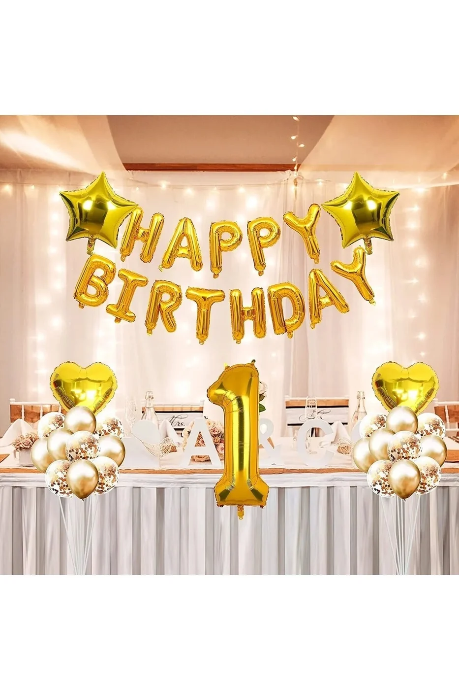 1 Yaş Gold Happy Balon Seti